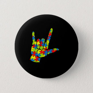 ASL Love Sign Language Autism Gift Awareness Suppo Button