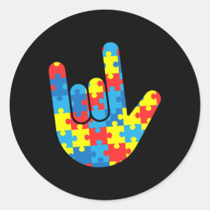ASL Love Sign Language Autism Gift Awareness Suppo Classic Round Sticker