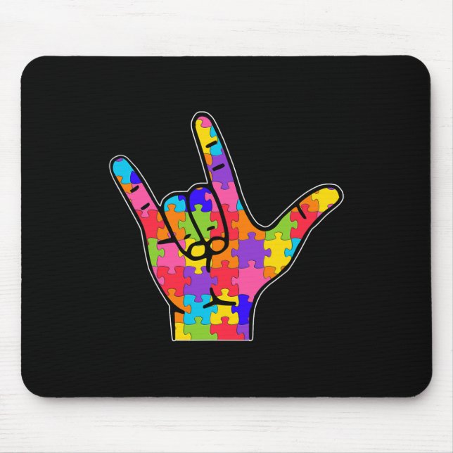 ASL Love Sign Language Autism Gift Awareness Suppo Mouse Pad (Front)