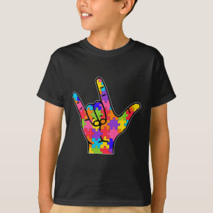 ASL Love Sign Language Autism Gift Awareness Suppo T-Shirt