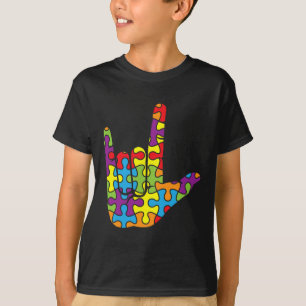ASL Love Sign Language - Autistic Puzzle Autism Aw T-Shirt