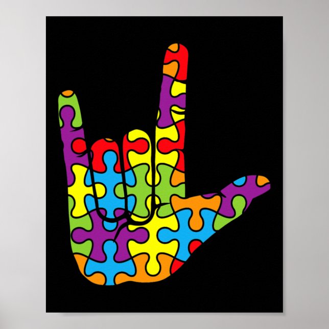 ASL Love Sign Language Autistic Puzzle Autism Awar (Front)