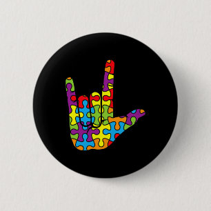 ASL Love Sign Language Autistic Puzzle Autism Awar Button