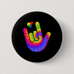 ASL Love Sign Language Hand Autism Awareness Heart Button