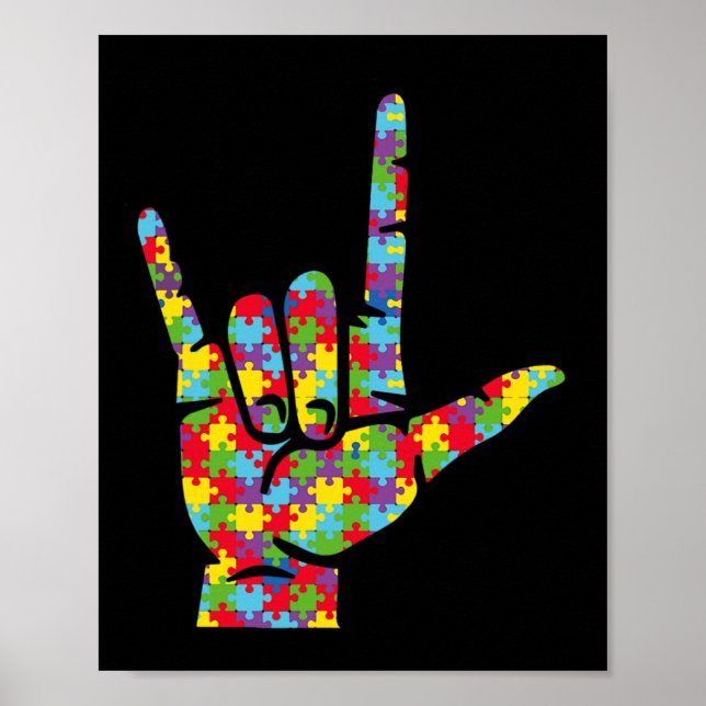 Asl Love Sign Language Hand Autism Awareness Puzzl (Front)