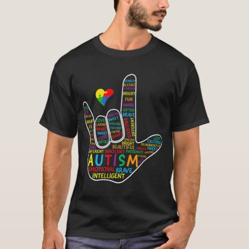 ASL Love Sign Language Hand Autism Awareness Puzzl T_Shirt