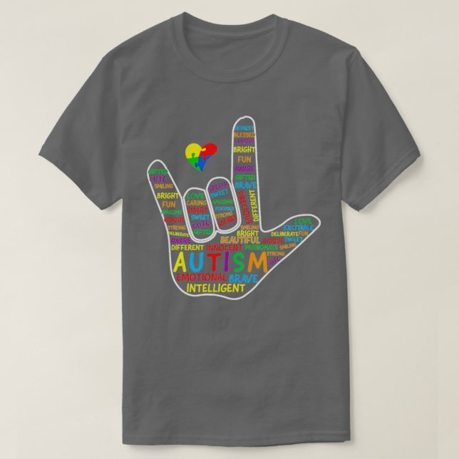ASL Love Sign Language Hand Autism Awareness Puzzl T-Shirt (Design Front)