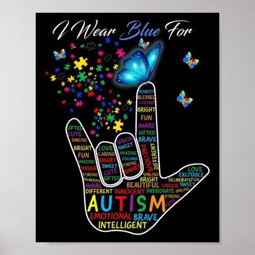ASL Love Sign Language Hand I Wear Blue For Autism