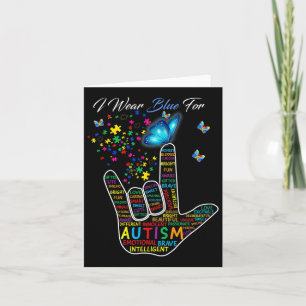 Asl Love Sign Language Hand I Wear Blue For Autism Card