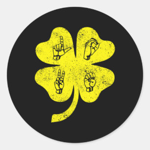 ASL Love Sign Language St Patrick's Day Deaf Aware Classic Round Sticker
