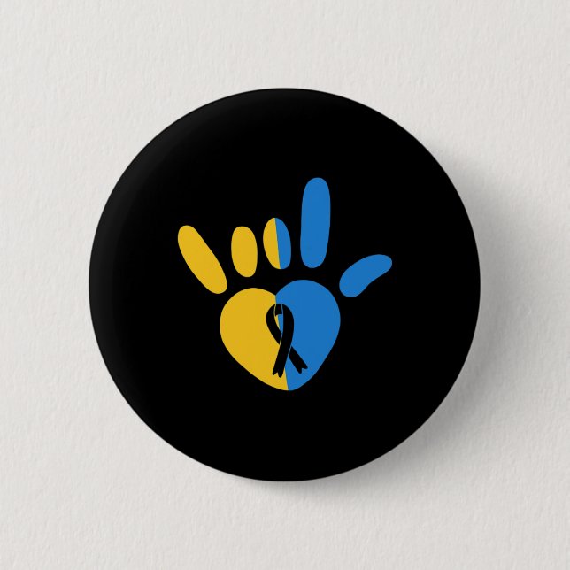 ASL Love Sign Non-verbal Down Syndrome Awareness H Button (Front)