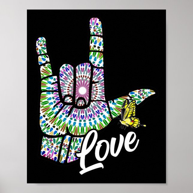 ASL Love You Hand Sign Language Butterfly Deaf Awa (Front)