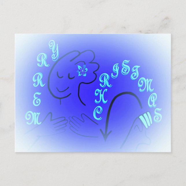 ASL Merry Christmas BLUE Version Holiday Postcard (Front)