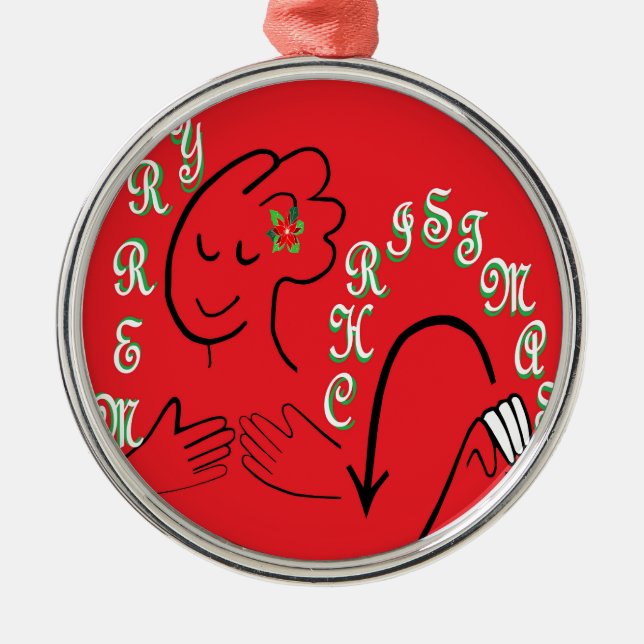 ASL Merry Christmas Metal Ornament (Front)