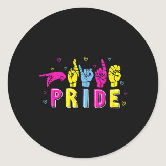 Asl Pride Pan Rainbow Sign Language Deaf Awareness Classic Round Sticker