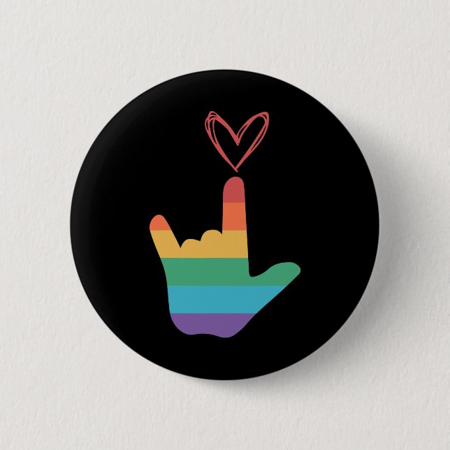 Asl Rainbow Love Symbol Deaf  Button (Front)