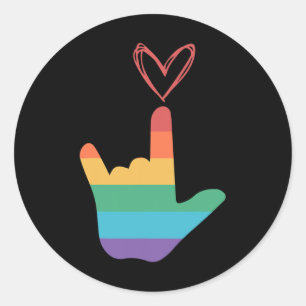 Asl Rainbow Love Symbol Deaf Classic Round Sticker