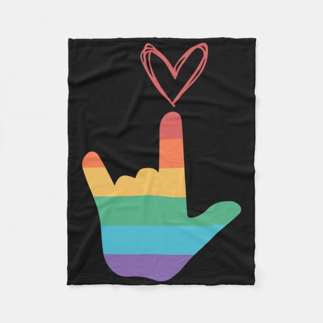 Asl Rainbow Love Symbol Deaf  Fleece Blanket (Front)