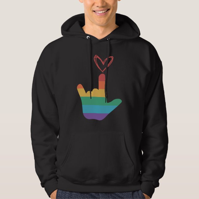 ASL Rainbow Love Symbol Deaf Hoodie (Front)