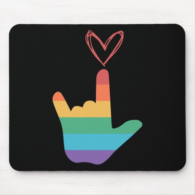 ASL Rainbow Love Symbol Deaf  Mouse Pad (Front)