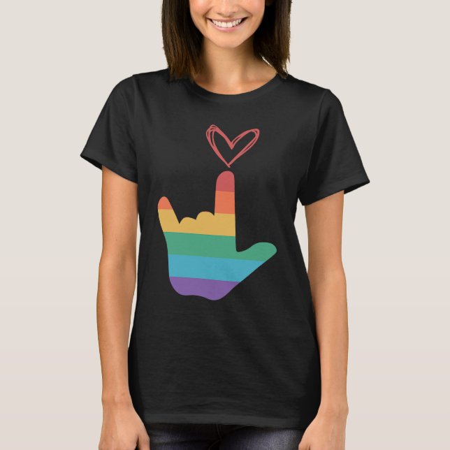 ASL Rainbow Love Symbol Deaf T-Shirt (Front)