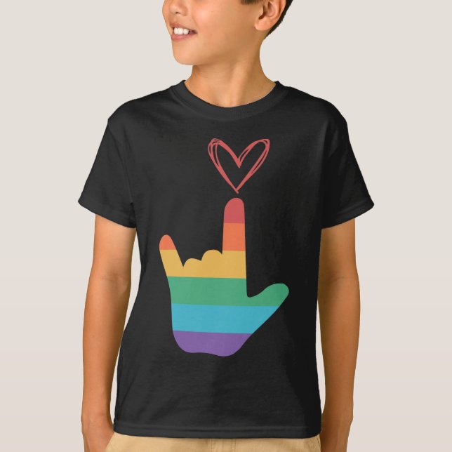 ASL Rainbow Love Symbol Deaf  T-Shirt (Front)