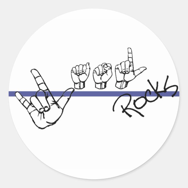 ASL Rocks Blk and Blue Classic Round Sticker (Front)