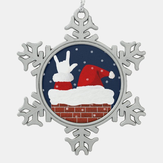 ASL Santa Christmas Ornament I Love You ILY in ASL (Front)