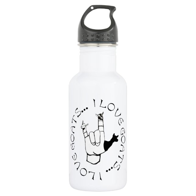 ASL SIGN I LOVE GOATS! STAINLESS STEEL WATER BOTTLE (Front)