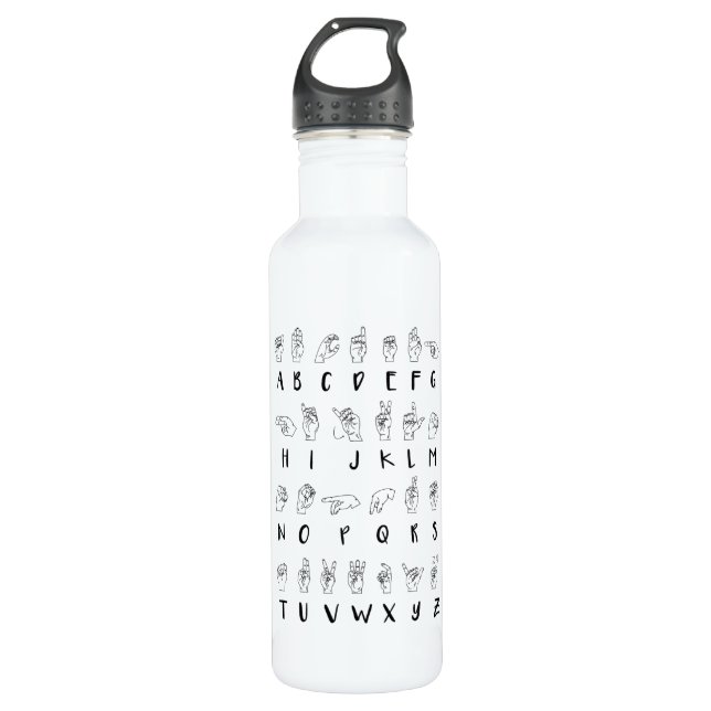 ASL Sign Language Alphabet Learner Gift Stainless Steel Water Bottle (Front)