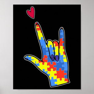 Asl Sign Language Autism Awareness Colorful Puzzle
