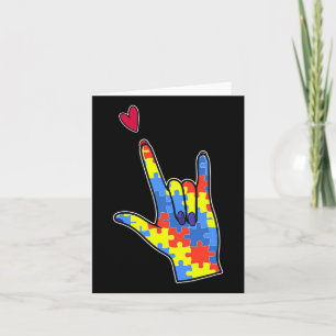 Asl Sign Language Autism Awareness Colorful Puzzle Card