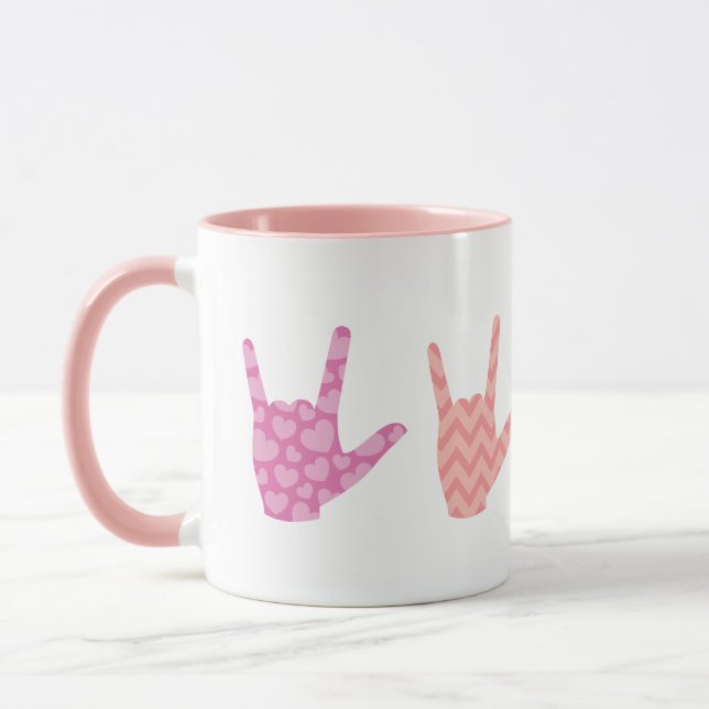 ASL Sign Language I Love You Colors Patterns Mug (Left)