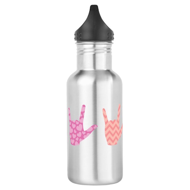 ASL Sign Language I Love You with Patterns Design Stainless Steel Water Bottle (Left)
