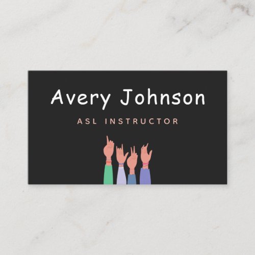 ASL Sign Language Instructor Simple Minimalist Fun Business Card