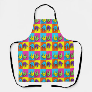 ASL Sign Language Pixel Love Pop Apron