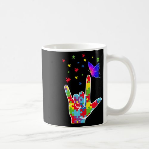 Asl Sign Language Puzzle Butterfly Autism Awarenes Coffee Mug