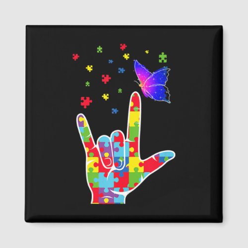 Asl Sign Language Puzzle Butterfly Autism Awarenes Magnet