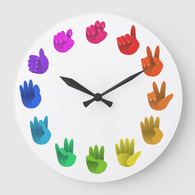 ASL Sign language rainbow color wheel light Large Clock (Front)