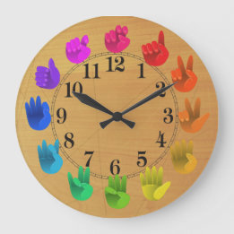 ASL Sign language rainbow color wheel wood Large Clock