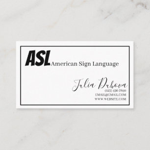 ASL, Sign Language,  Translator, Business Card