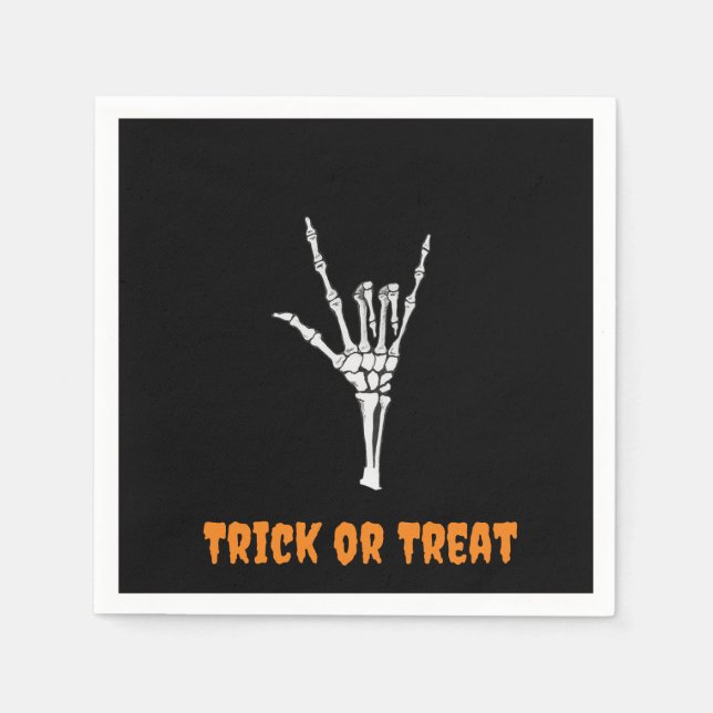 ASL Skeleton ILY Hand -Trick or Treat! Napkins (Front)