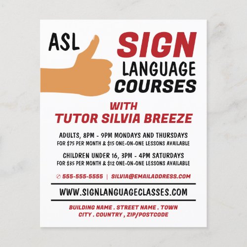 ASL Thumbs_up Gesture Sign Language Course Advert  Flyer