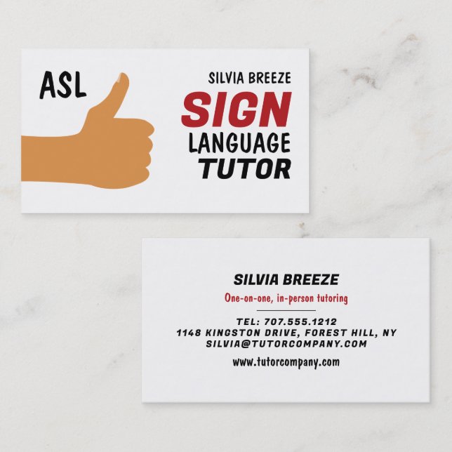 ASL Thumbs-up Gesture Sign Language Tutor, Teacher Business Card (Front/Back)