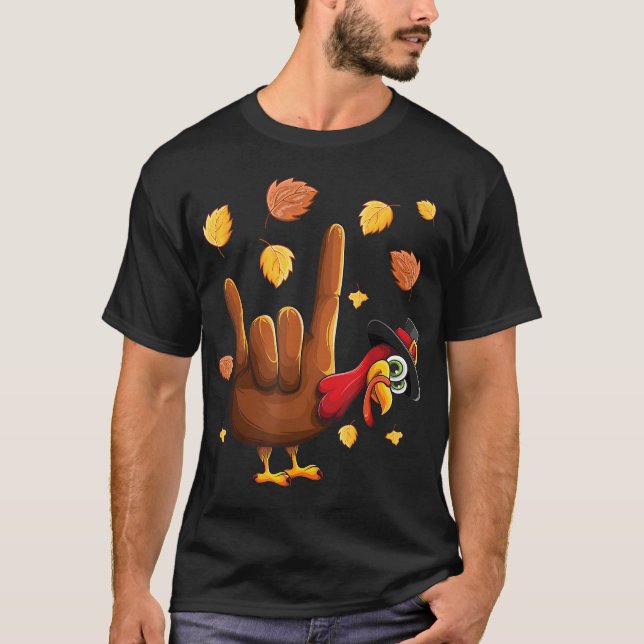 ASL Tukey American Sign Language I Love You Thanks T-Shirt (Front)