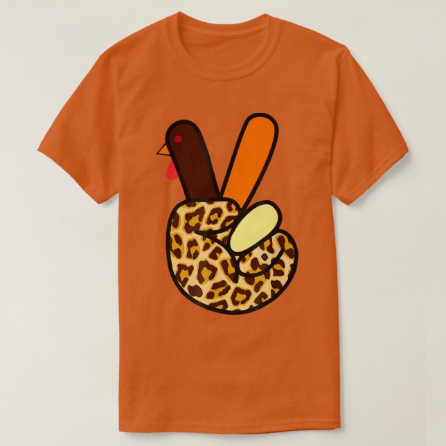 ASL Turkey Hand Peace Sign Leopard Thanksgiving Pe T-Shirt (Design Front)