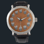 ASL Woodgrain v2 Watch<br><div class="desc">An American Sign Language watch, with faux metallic hands on a faux wood grain backing.</div>