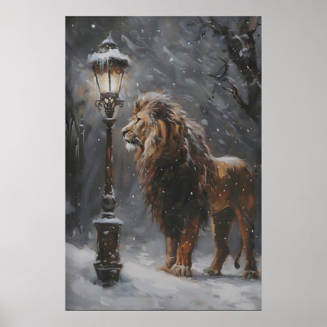Aslan Lamppost Narnia Art Poster, Lion Printable Poster (Front)