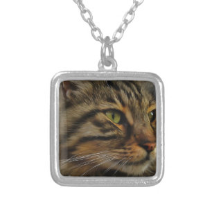 Aslan The Long Haired Tabby Cat Silver Plated Necklace