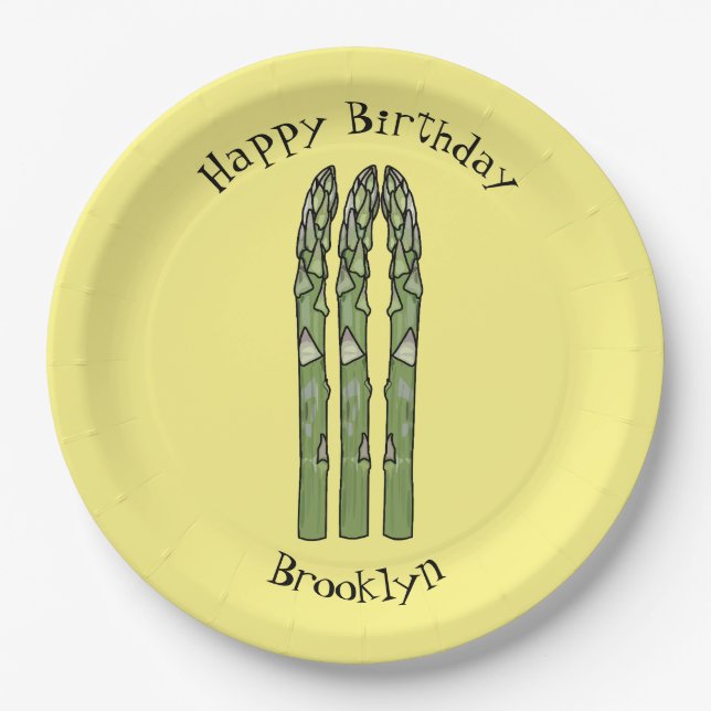 Asparagus cartoon illustration paper plates (Front)